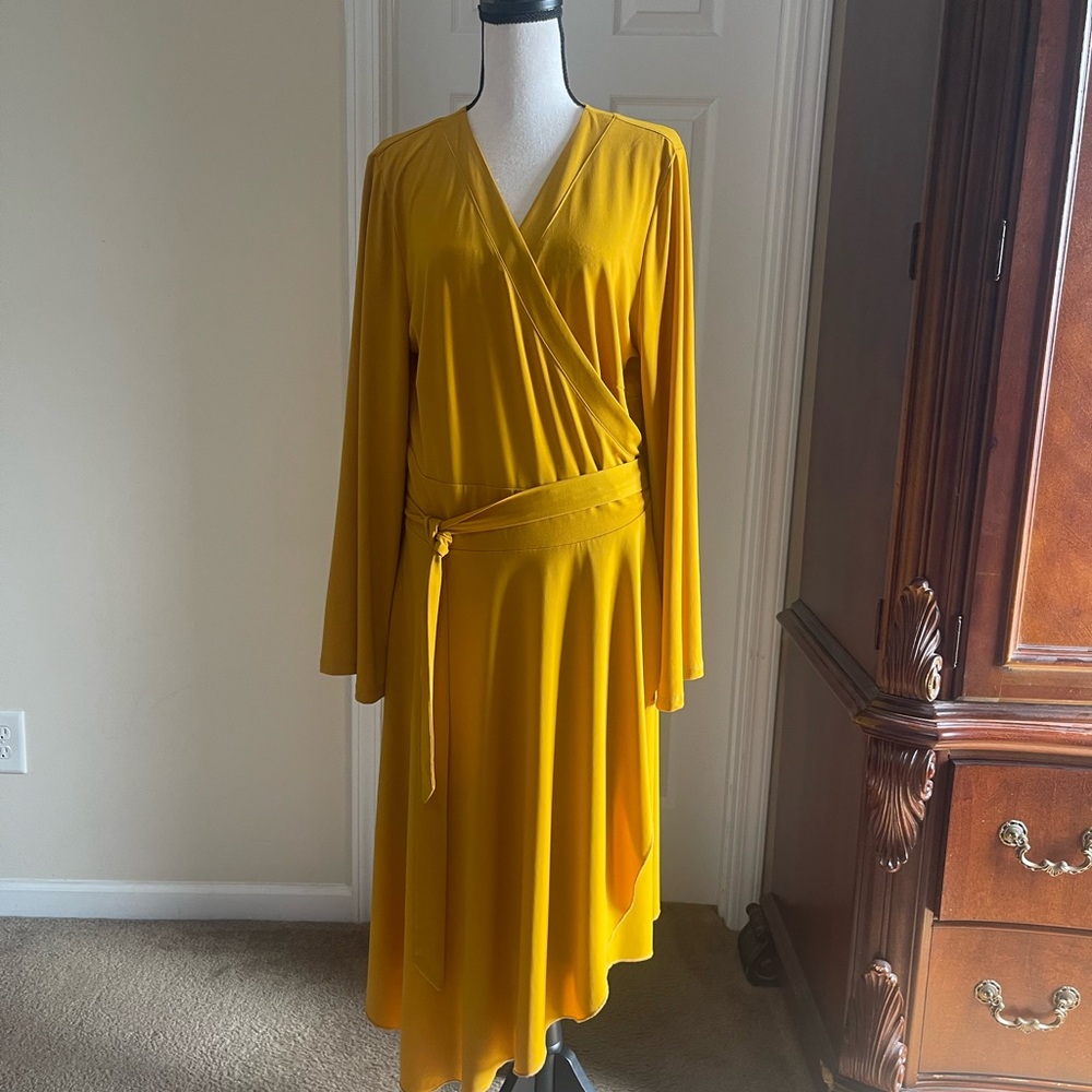 Elegant Yellow Wrap Dress